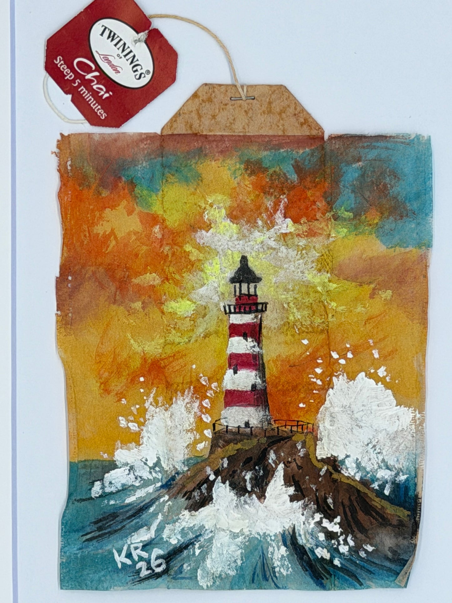 Red and White Lighthouse with waves