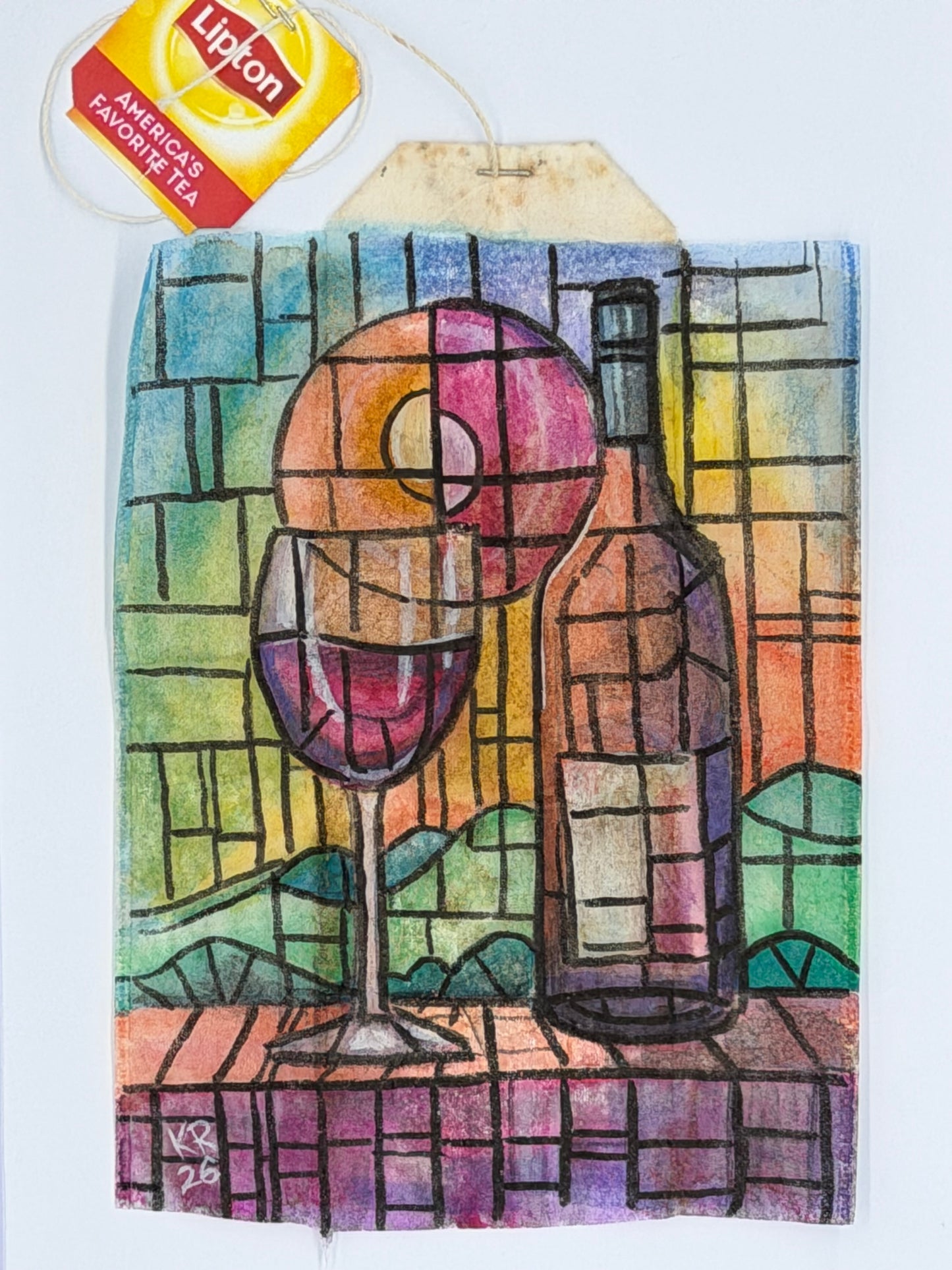 Wine bottle and glass mosaic
