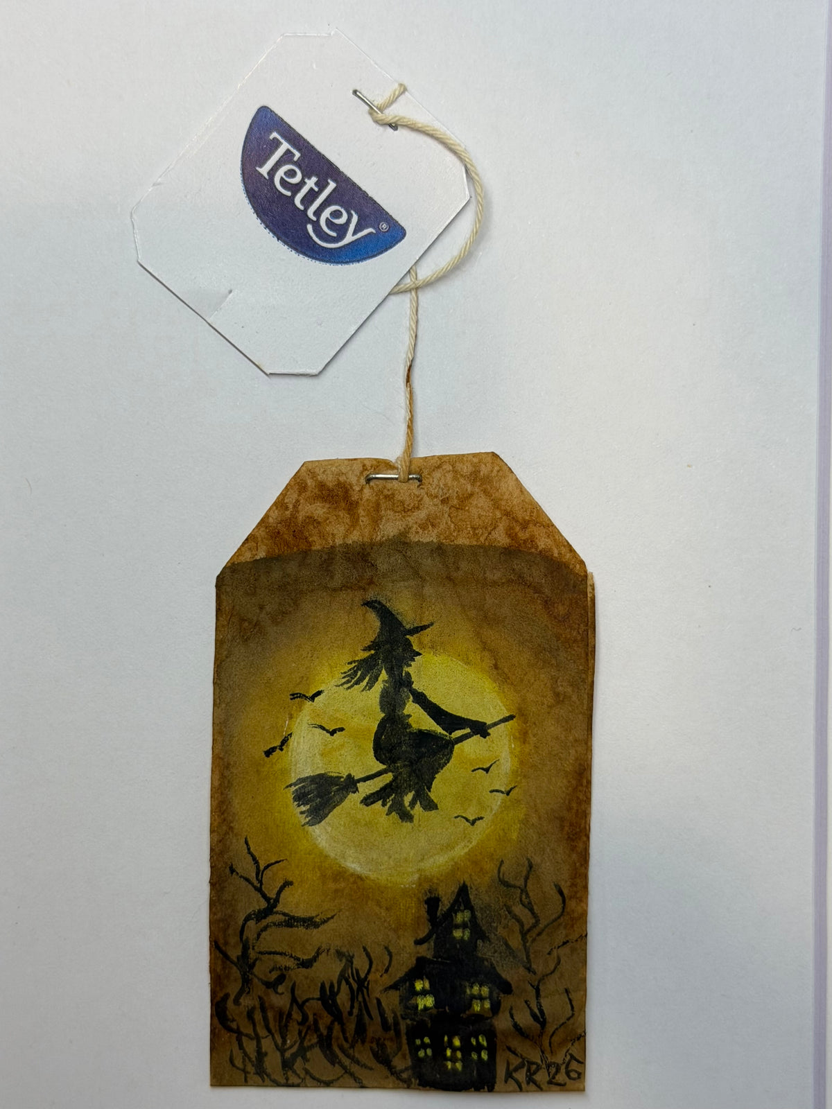 Mini Teabag Halloween Witch flying over moon