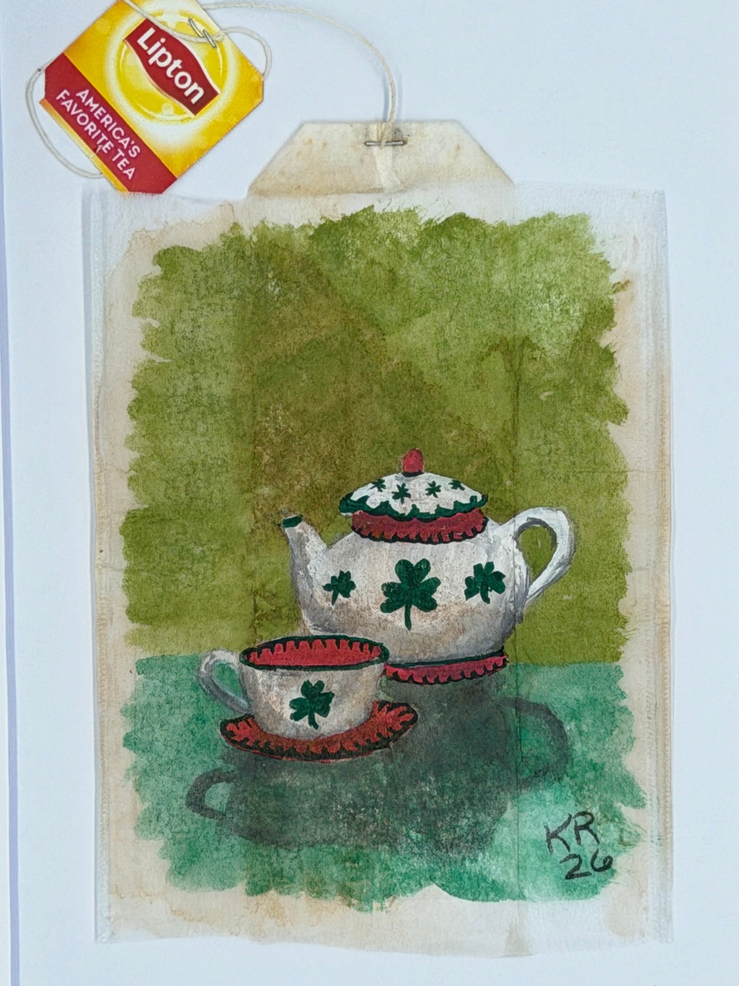 Teapot and cup Orange and Green dark green Shamrocks
