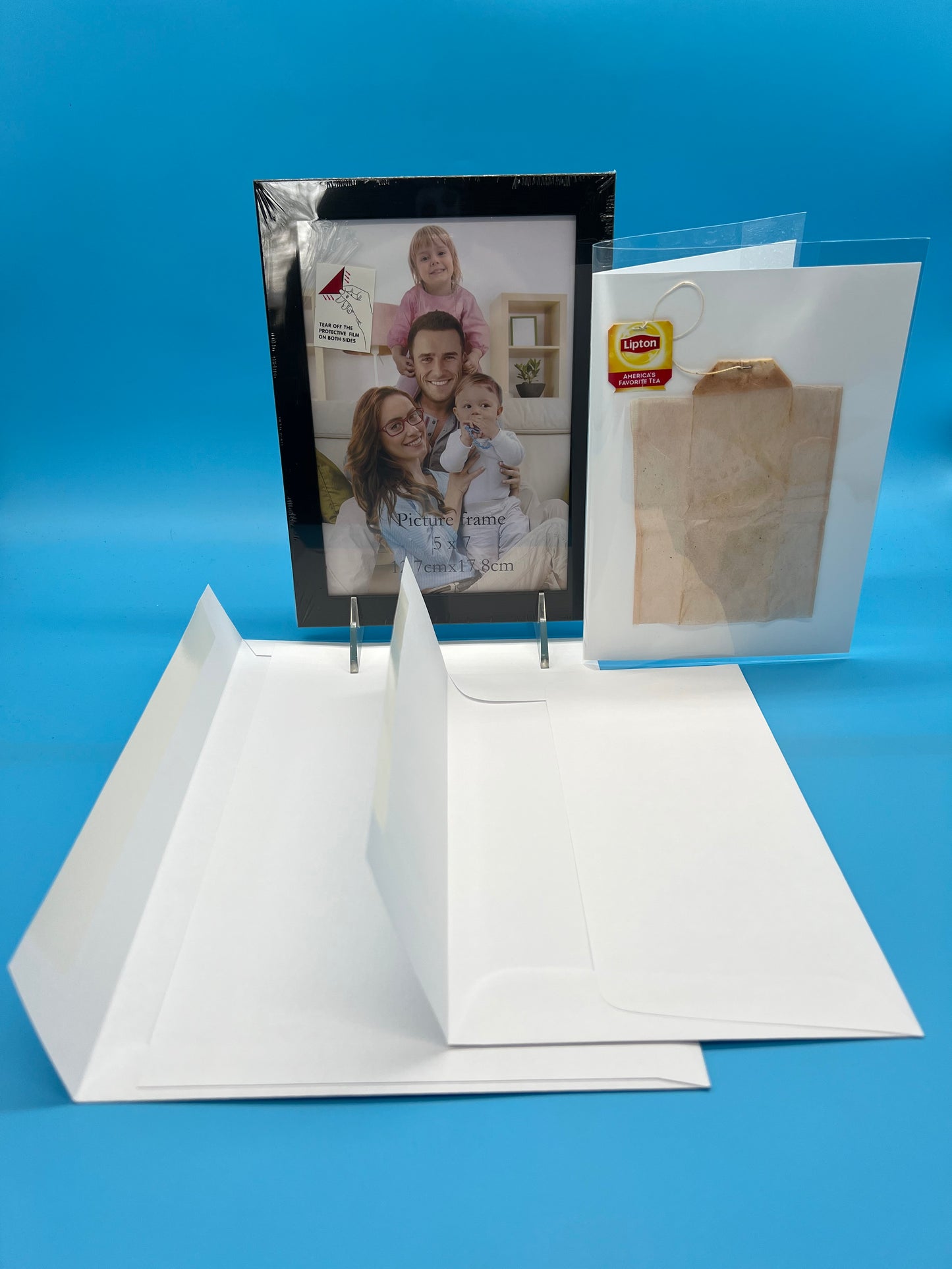 Custom Regular Size Teabag greeting card with 5X7 frame and envelopes