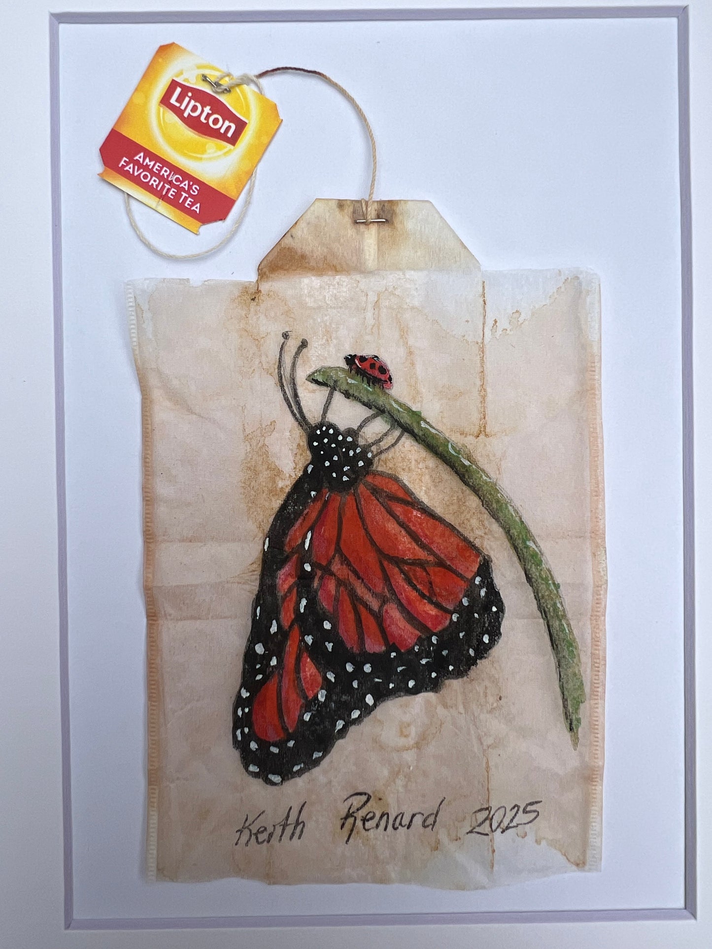 Teabag greeting card Butterfly with ladybug