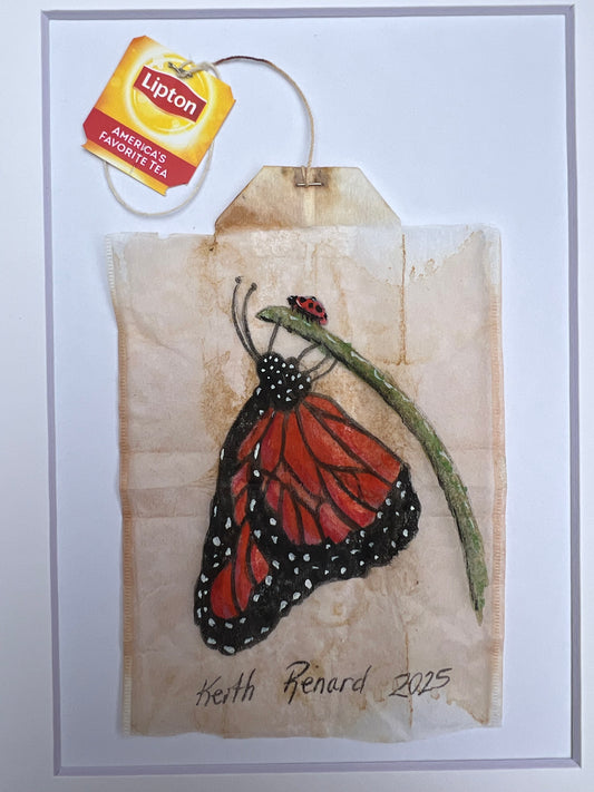 Teabag greeting card Butterfly with ladybug