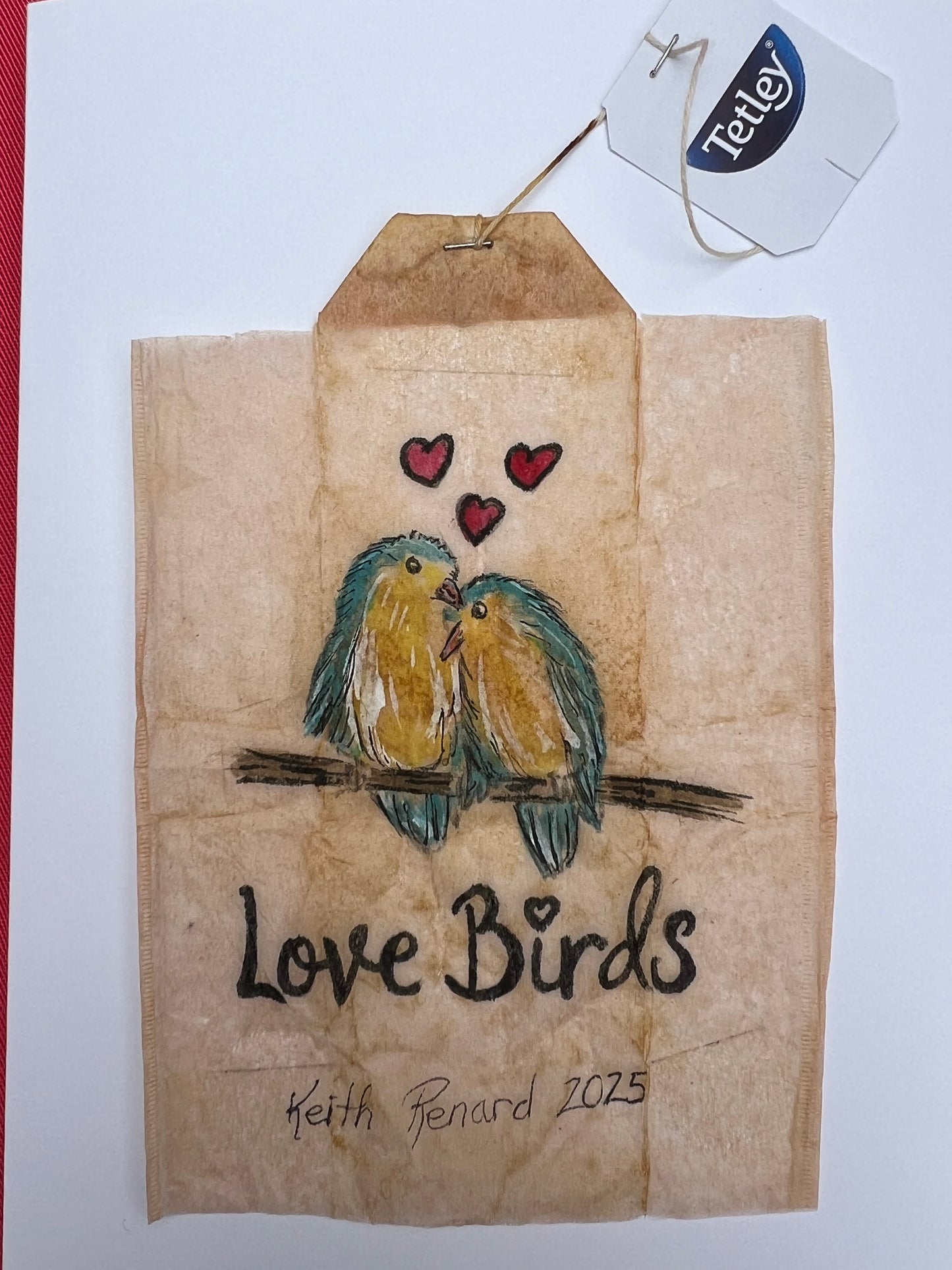 Teabag greeting card love birds