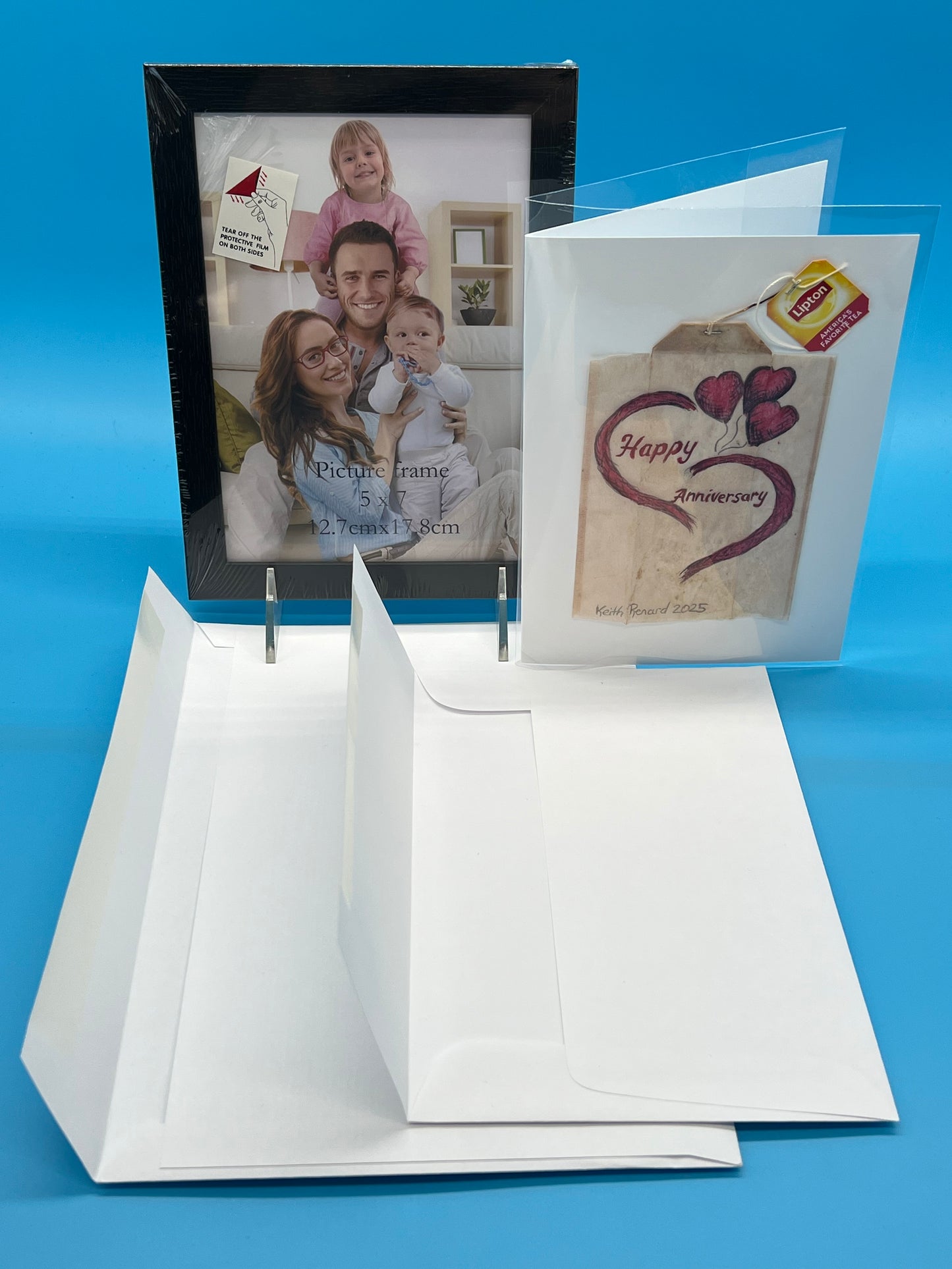 Teabag greeting card Happy Anniversary Heart with Heart Ballons
