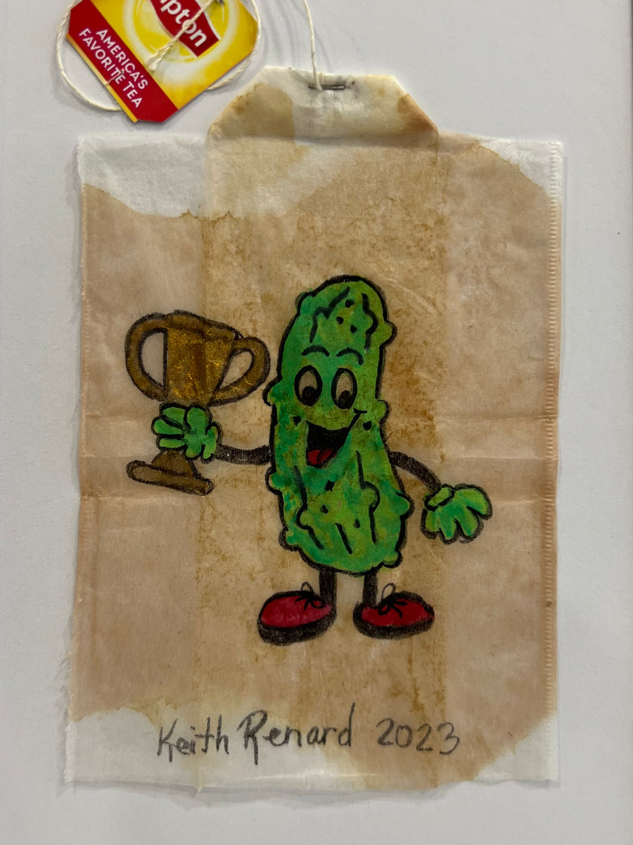 Pickle holding award Artwork by Keith Renard