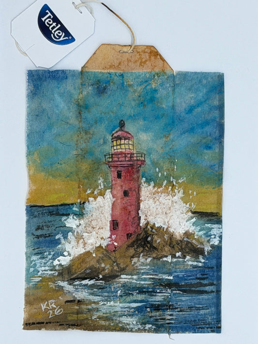 Red Lighthouse with waves