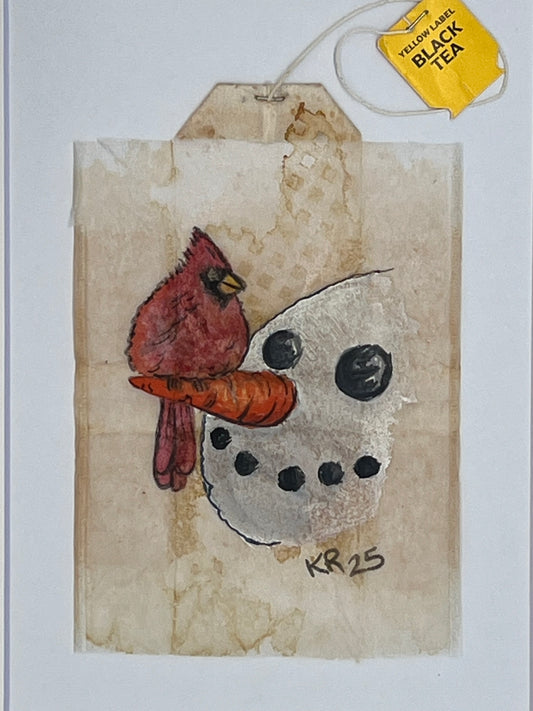 Cardinal with snowman