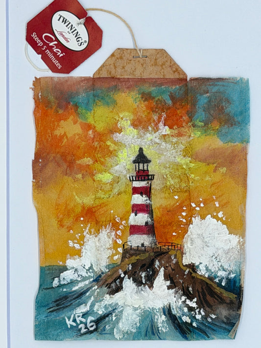 Red and White Lighthouse with waves