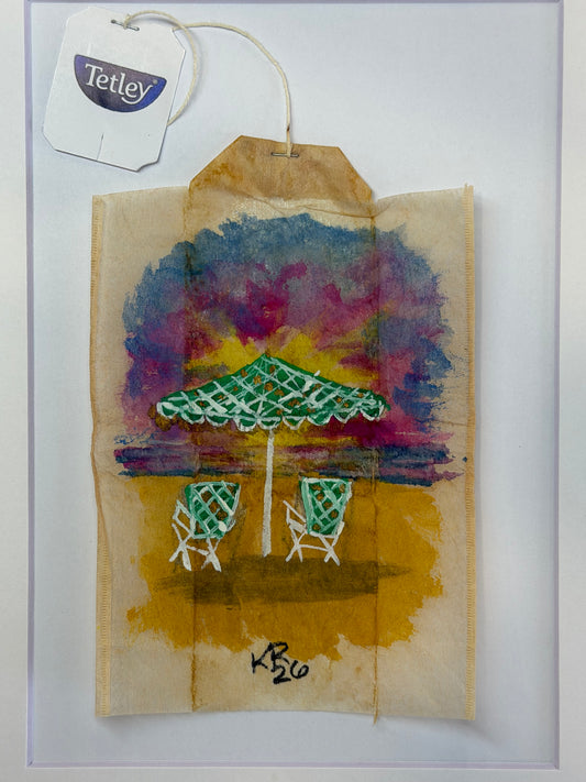 Beach chairs and umbrella Green and White