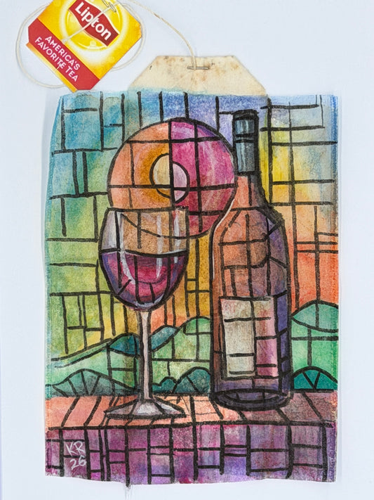 Wine bottle and glass mosaic