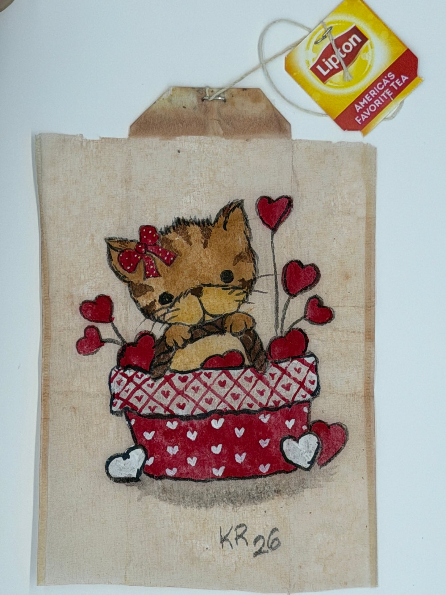 Teabag greeting card kitten in basket