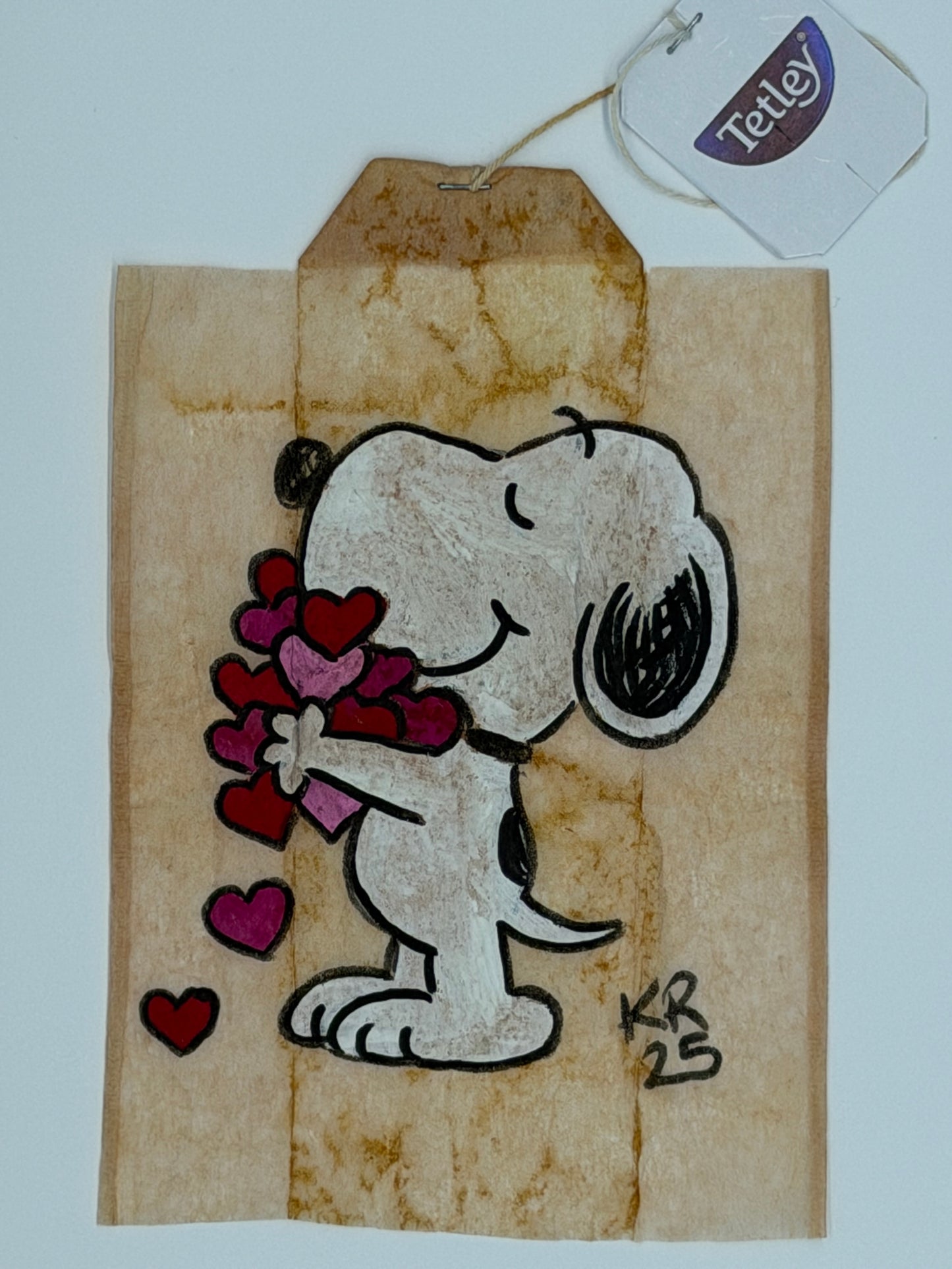 Teabag greeting card Snoopy with hearts