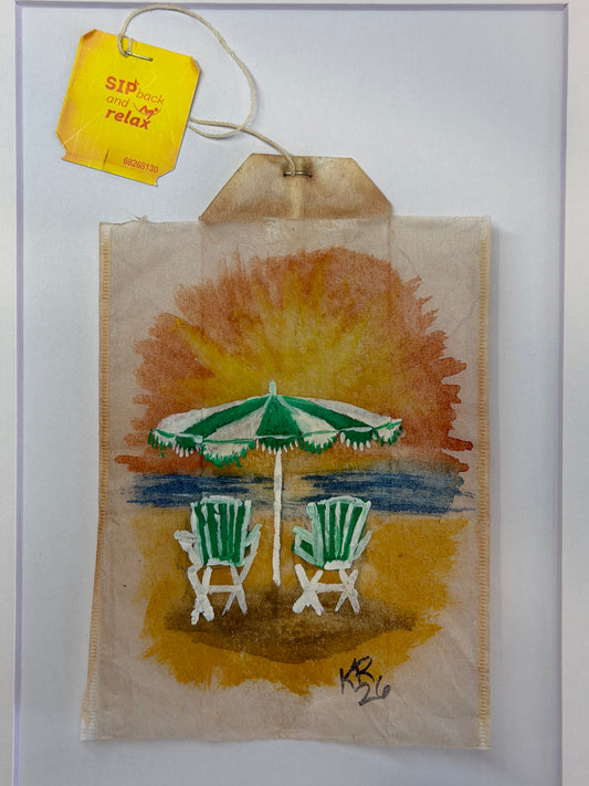 Beach chairs and umbrella Green and White