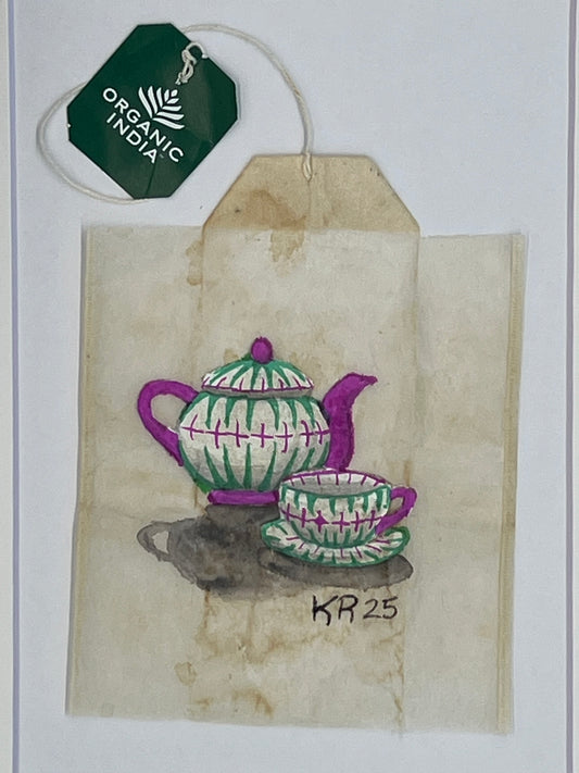 Teapot and Teacup Pink and Green