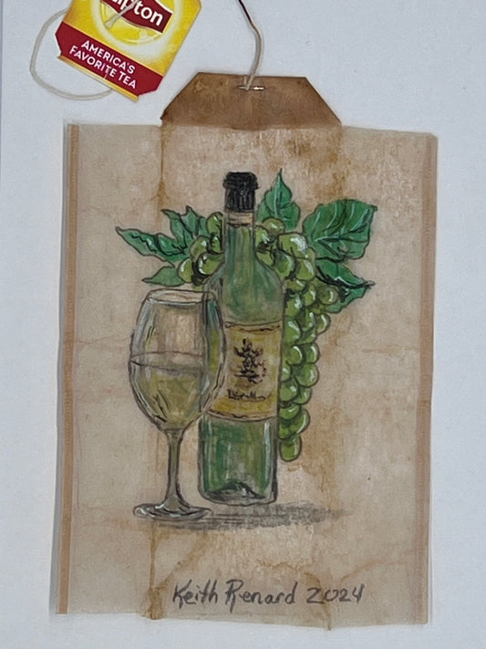 Green grapes, wine bottle glass