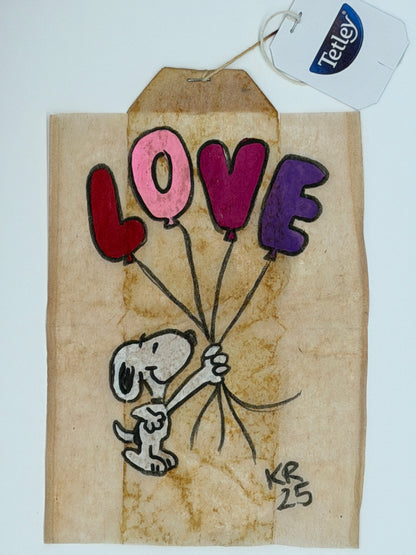 Teabag greeting card Snoopy LOVE Balloons