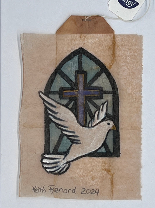 Church window with dove