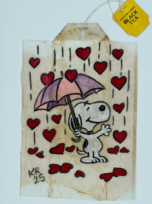 Teabag greeting card Snoopy Heart raindrop