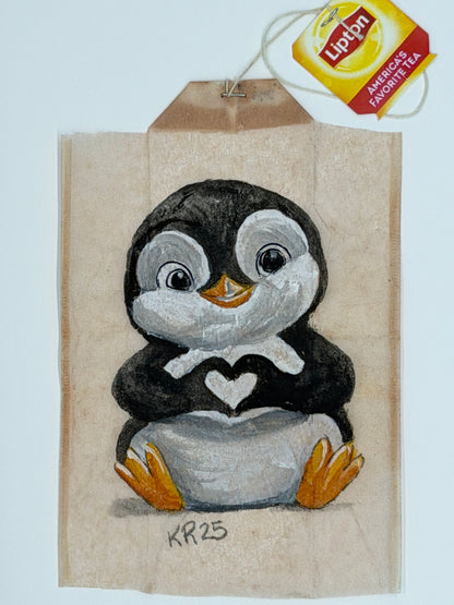 Teabag greeting card Penguin heart
