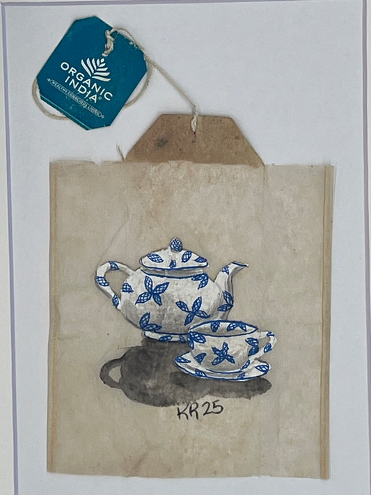Teapot and Teacup Blue Flowers