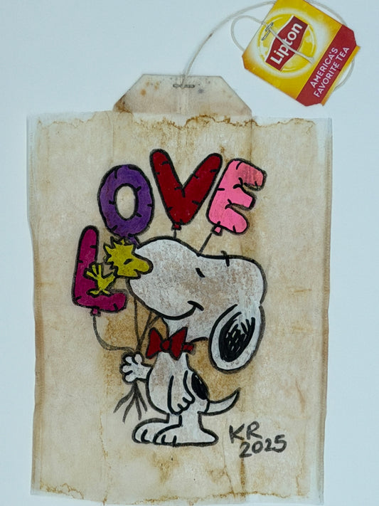 Teabag greeting card Snoopy Woodstock with LOVE