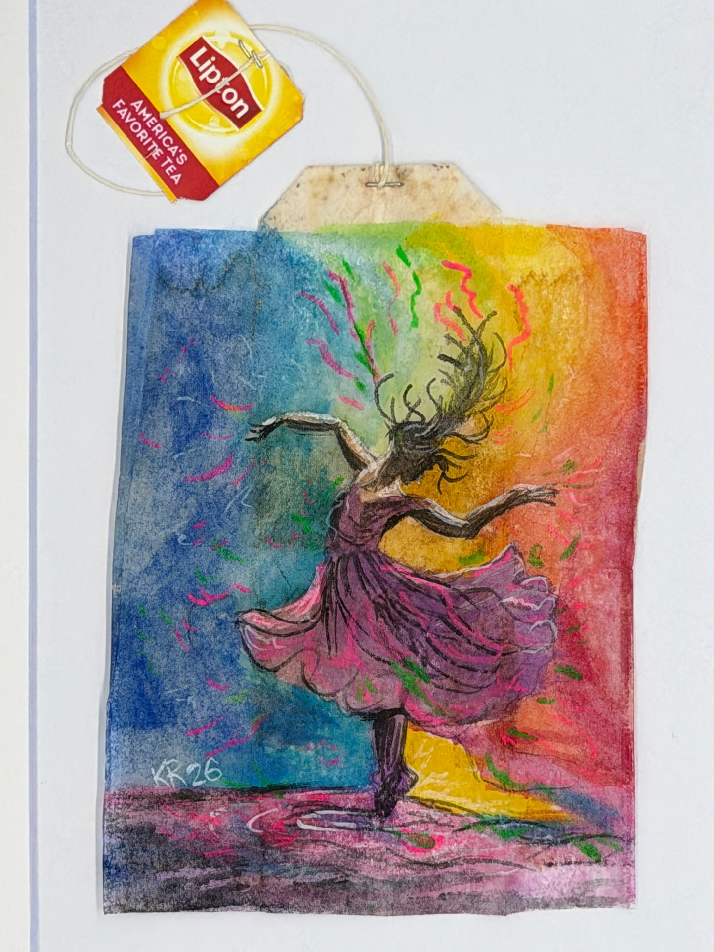 Painterly Dancing woman in pink dress