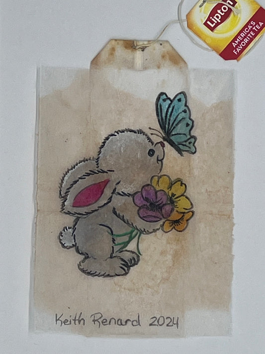Bunny with Butterfly and flowers