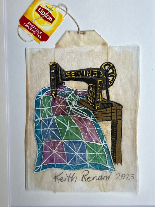 Sewing Machine Green, Purple, Blue Quilt